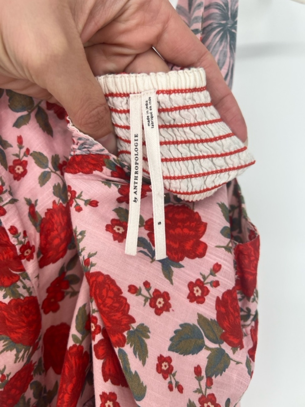 Anthropologie Sleeveless Square Neck Red Floral Ruffled Bohemian Maxi Dress S - Picture 8 of 10